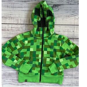 JINX Minecraft Creeper Full Zip Mask Hoodie Kids Youth XS Green Pixel Sweatshirt